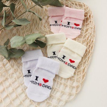 Набор носков "I love mum dad" ТМ Karatepe 3 шт.: белые, розовые, молочные 0-6 міс. 5019S21 фото