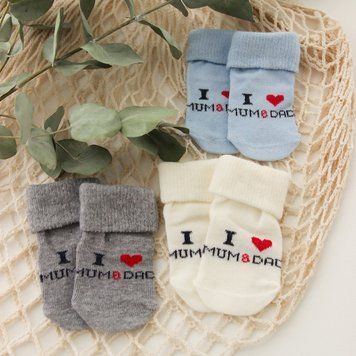 Набор носков "I love mum dad" ТМ Karatepe 3 шт.: серые, молочные,голубые 0-6 міс. 5019S12 фото