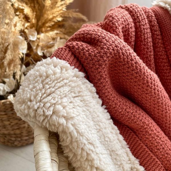 Плед бавовна Teddy Рогожка теракот, 80х100 +/- 2 см TM MSonya Розмір 100х80 см 9377548 фото