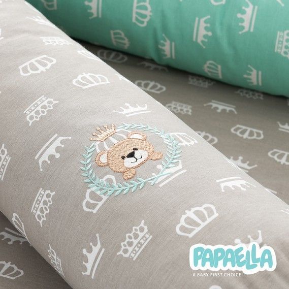 Бортик валики 2 шт. захисні у дитяче ліжечко ТM PAPAELLA 60х15 см, 120х15 см, бавовна, корона м`ята/корона беж Розміри 60х15 см та 120х15 см 8-34533*004 фото