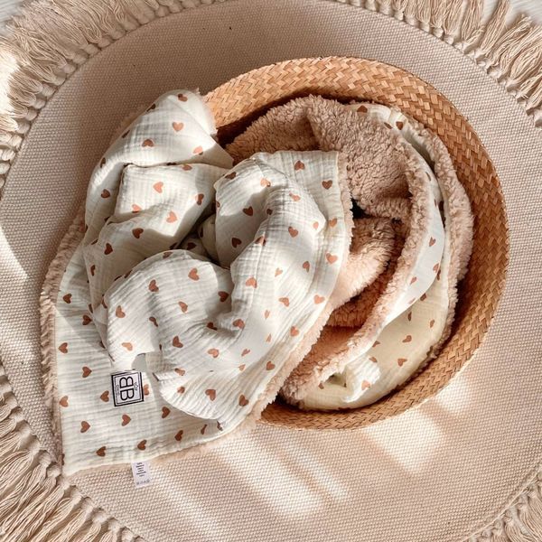 Плед дитячий муслін на хутрі Teddy "Сердечка шоколад" 80х100, TM MSonya Розмір 100х80 см 5160039 фото