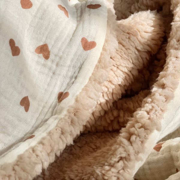 Плед дитячий муслін на хутрі Teddy "Сердечка шоколад" 80х100, TM MSonya Розмір 100х80 см 5160039 фото