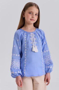 Вишиванка лляна блакитна для дівчинки "Ясна" 4-5 років (104-110 см) 20018 фото