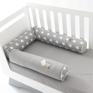 Бортик валики 2 шт. защитные в детскую кроватку ТM PAPAELLA 60х15 см, 120х15 см, хлопок, звезда/горошек серый Розміри 60х15 см та 120х15 см 8-34533*002 фото
