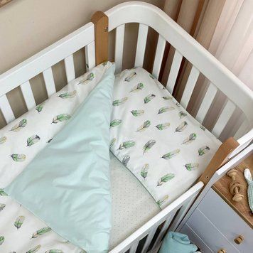 Детское постельное белье Baby Mix Перо мята TM MSonya Підковдра на блискавці, 110 Х 90 см Наволочка, 40 Х 60 см Простирадло на гумці, 120 Х 60 см. 0391405 фото