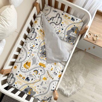 Детское постельное белье Baby Mix Железная дорога желтый TM MSonya Підковдра на блискавці, 110 Х 90 см Наволочка, 40 Х 60 см Простирадло на гумці, 120 Х 60 см. 0391851 фото