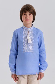 Вишиванка лляна блакитна для хлопчика "Ясна" 18-24 міс. (86-92 см) 20001 фото