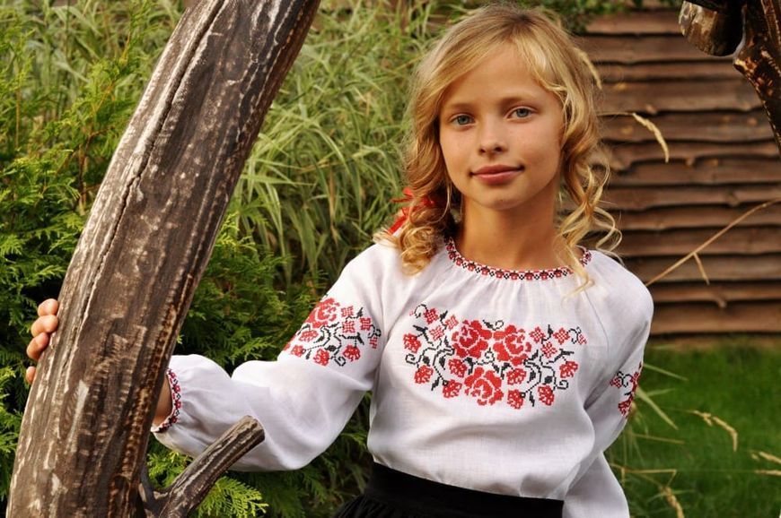 Біла блуза для дівчинки з традиційною вишивкою 3&ndash;4 роки (98&ndash;104 см) Д042/2-212 фото