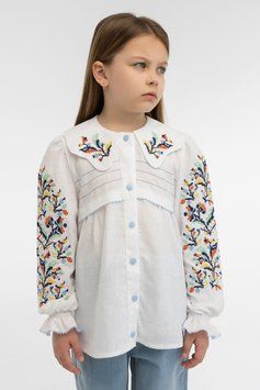 Вишиванка лляна біла для дівчинки "Барвограй" 3-4 роки (98-104 см) 20007 фото
