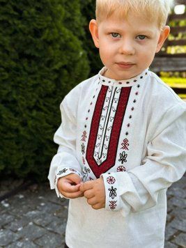 Вышиванка для мальчика Олень Молочная 3&ndash;4 роки (98&ndash;104 см) 01-104 фото