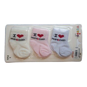 Набор носков "I love mum, dad" ТМ YETIS, 3 шт.: белые, розовые, молочные 0-6 міс. 5024S22 фото