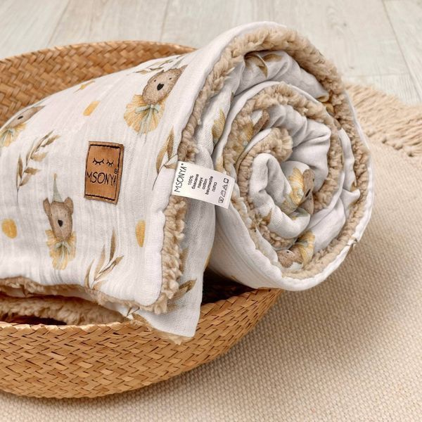 Плед детский муслин на меху Teddy Медведи в колпачках 80х100, TM MSonya Розмір 100х80 см 7023730 фото