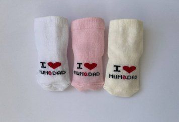 Набор носков "I love mum dad" ТМ Karatepe 3 шт.: белые, розовые, молочные 0-6 міс. 5019S22 фото
