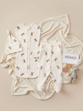 Утепленный комплект для младенцев молочный Зайчики: пеленка-кокон на молнии, человечек и шапочка 3&ndash;6 міс. (62&ndash;68 см) 6078S33-6763 фото